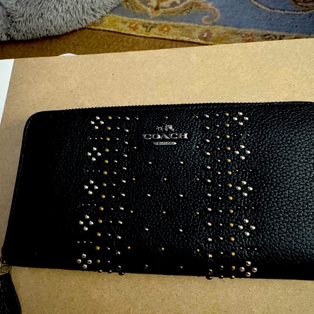 Coach Black Wallet with Silver Studs